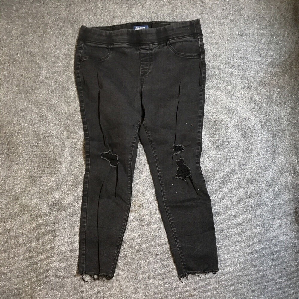 Old Navy Rockstar Women Jeans Black Size 16 Petite Distress Mid Rise